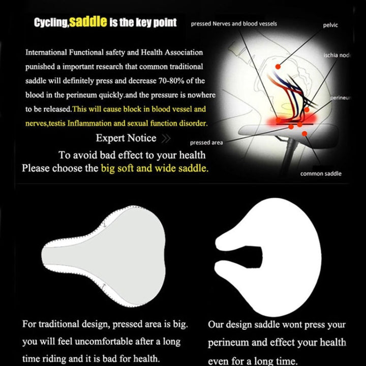 Blue nose-less bicycle saddle, a comfortable unisex mountain bike seat. Reduces perineal pressure for improved cycling experience.