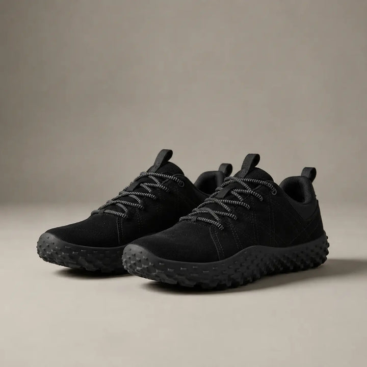 Comfortable wide toe box barefoot trainers for hiking, walking, and active orthopedic support.