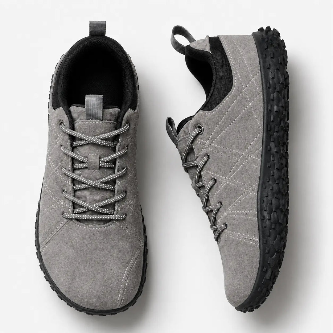 Active outdoor barefoot trainers, wide toe box, orthopedic, zero drop, for comfortable hiking.