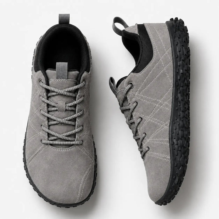 Active outdoor barefoot trainers, wide toe box, orthopedic, zero drop, for comfortable hiking.