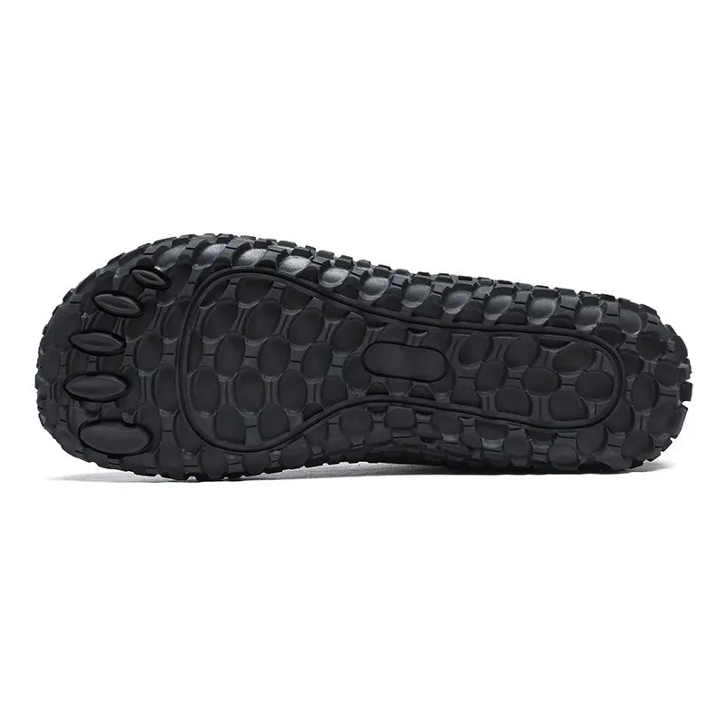 Zero drop wide toe box barefoot hiking trainers, unisex, for natural movement & foot comfort.