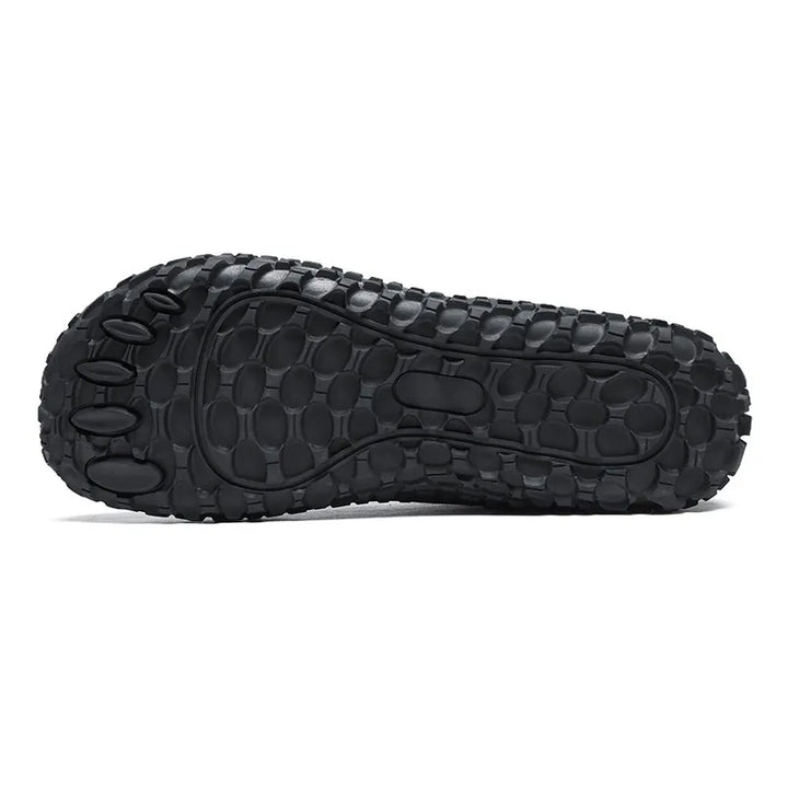 Zero drop wide toe box barefoot hiking trainers, unisex, for natural movement & foot comfort.
