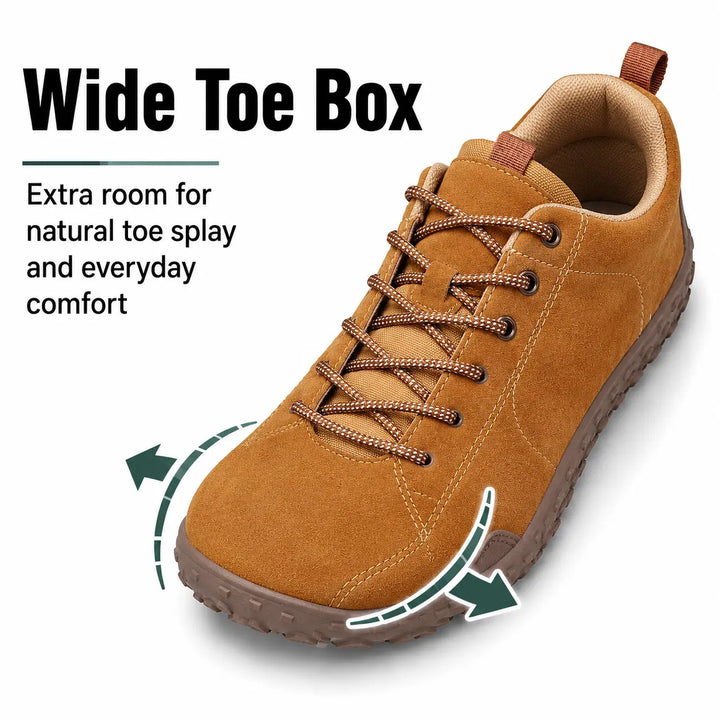 Active outdoor barefoot walking trainers with wide toe box, zero drop, supportive & comfortable.