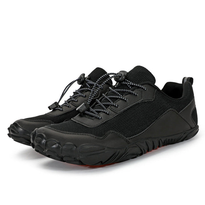 Unisex orthopedic hiking shoes with wide toe box for natural barefoot comfort on trails.