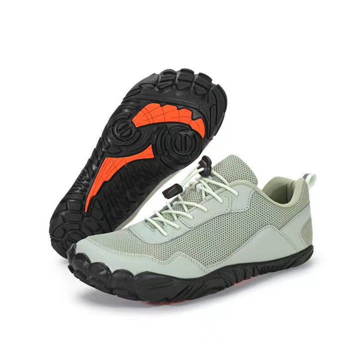 Ergonomic unisex hiking shoes, wide toe box design for natural foot splay & orthopedic comfort.
