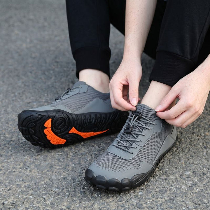 Unisex outdoor hiking gear: wide toe box, orthopedic support, and barefoot natural fit for trails.