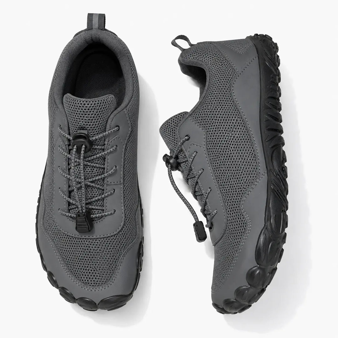 Barefoot hiking shoes with wide toe box, flexible, non-slip, comfortable for natural movement.