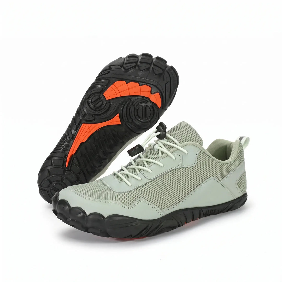 Orthopedic wide toe box barefoot hiking trainers, breathable design for all-day comfort.