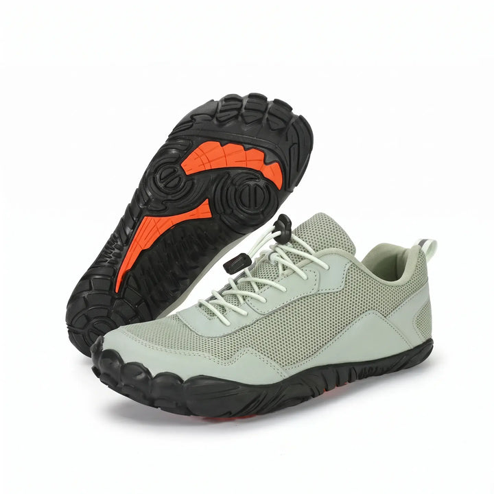 Orthopedic wide toe box barefoot hiking trainers, breathable design for all-day comfort.