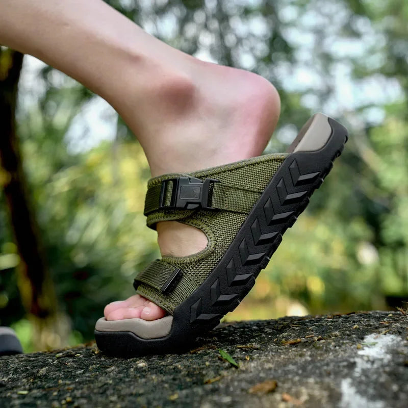 Detailed shot of the stitching on Unisex Outdoor Adventure Sandals, quality craftsmanship
