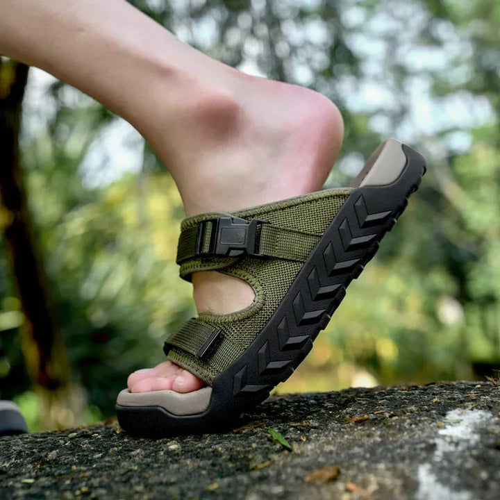 Detailed shot of the stitching on Unisex Outdoor Adventure Sandals, quality craftsmanship