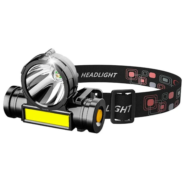 Black unisex outdoor headlamp. Adjustable LED light, perfect for camping & hiking adventures.