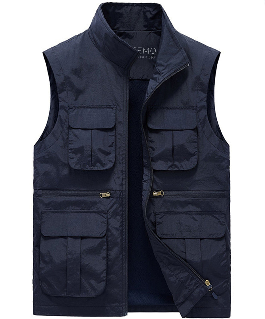 Khaki multi-pocket utility vest for men and women, perfect for outdoor activities & gear storage.