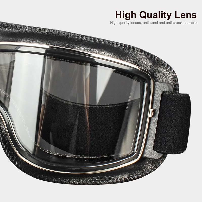 Black frame riding goggles with anti-fog & UV protection, fits comfortably over glasses.