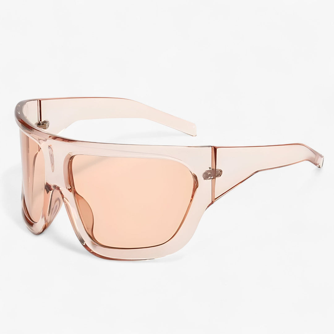 Unisex steampunk fashion sunglasses with a bold oversized wraparound shield design.
