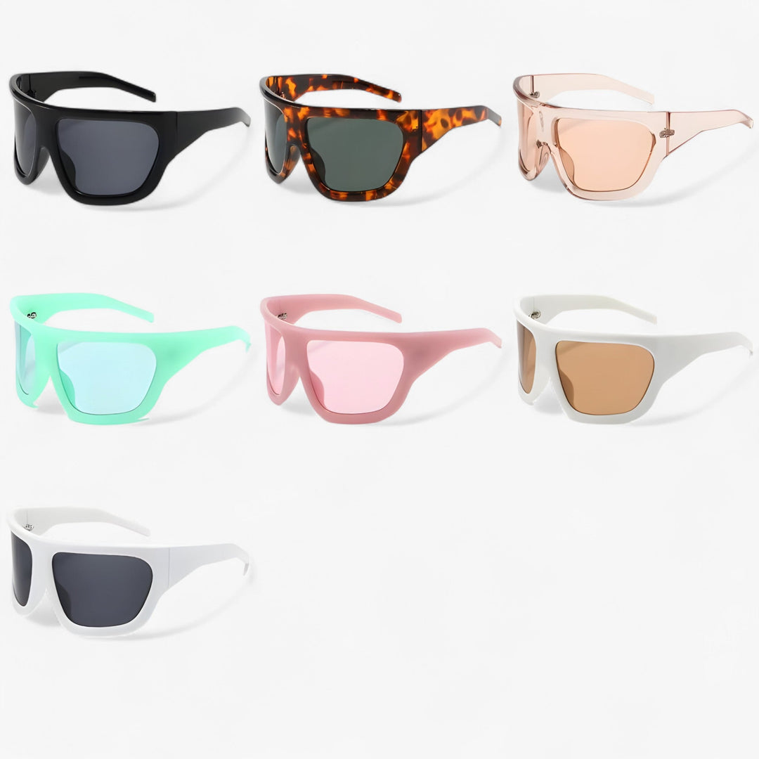 Stylish wraparound steampunk sports sunglasses, perfect for outdoor activities & Y2K fashion.