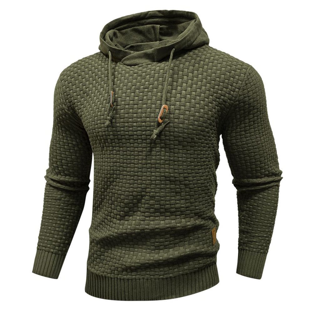 Side profile of grey Phantom Fleece Hoodie, showing ribbed cuffs and hem, casual style