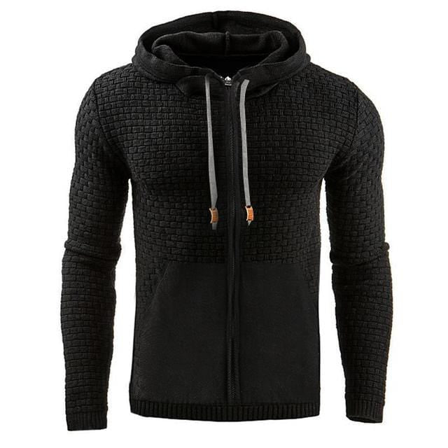 Phantom black full-zip hoodie, soft cotton blend, comfortable fit