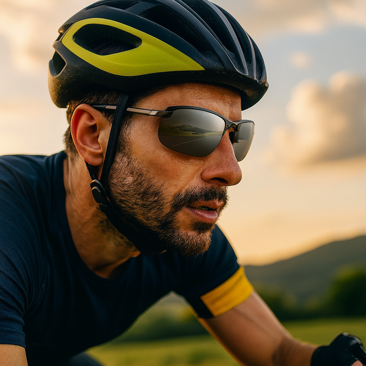 Photochromic polarized sports sunglasses with UV400 lenses. Adapt to light, reduce glare for clear vision & eye protection.