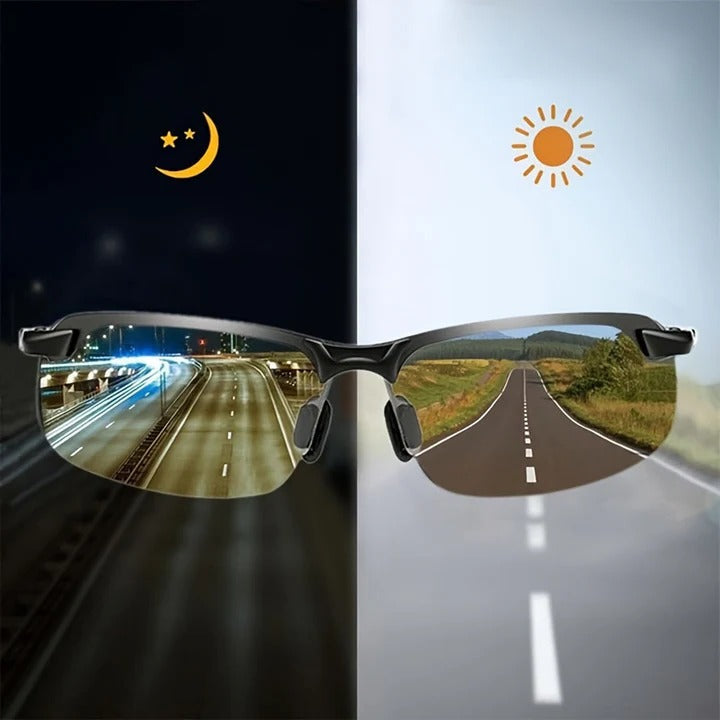Unisex photochromic polarized sunglasses with adaptive lenses for UV protection & glare reduction. Ideal outdoor eyewear.