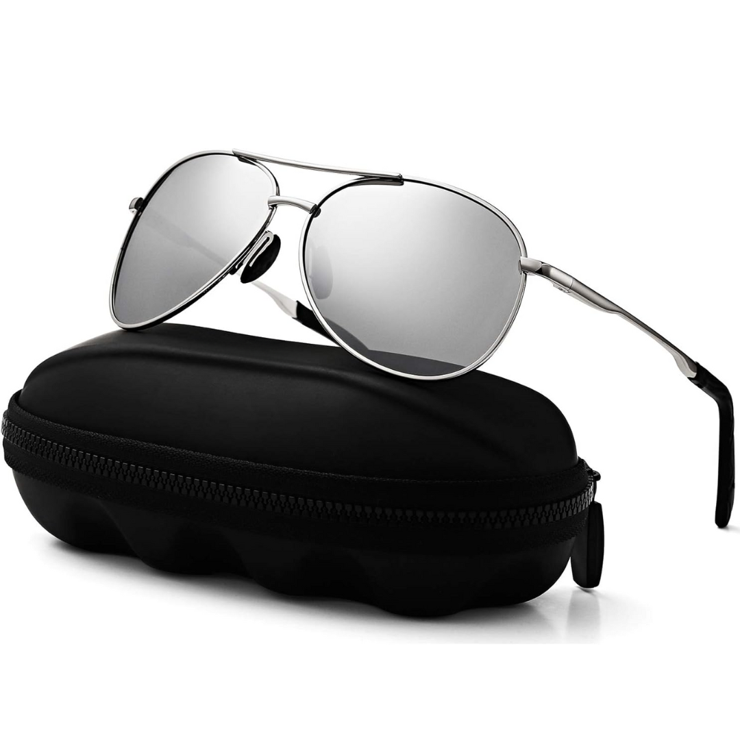 Unisex Polarized Aviator Sunglasses with UV protection, ideal for men and women's eyewear.