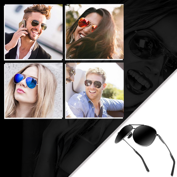 Driving glasses: Unisex polarized aviator sunglasses offering strong UV protection and glare reduction.