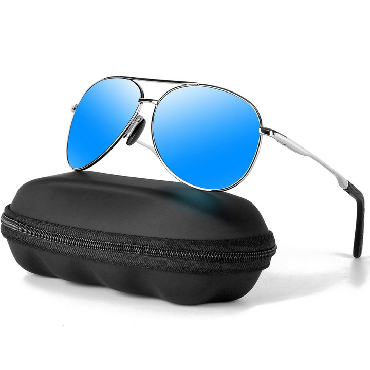 Premium metal frame polarized aviator sunglasses, offering UV protection and glare reduction.