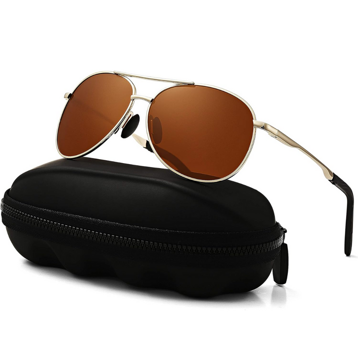 Stylish men's polarized aviator sunglasses with durable metal frame & advanced UV protection.