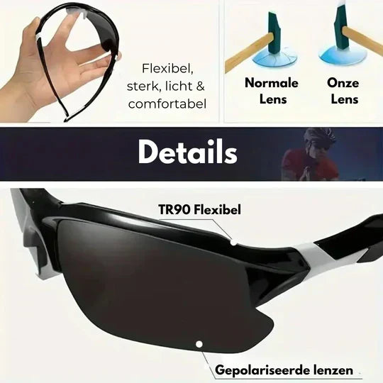 Unisex polarized sports sunglasses, 100% UV protection for enhanced clarity.