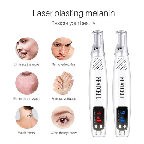 Ergonomic laser pen, a home treatment device for precise mole and dark spot removal.