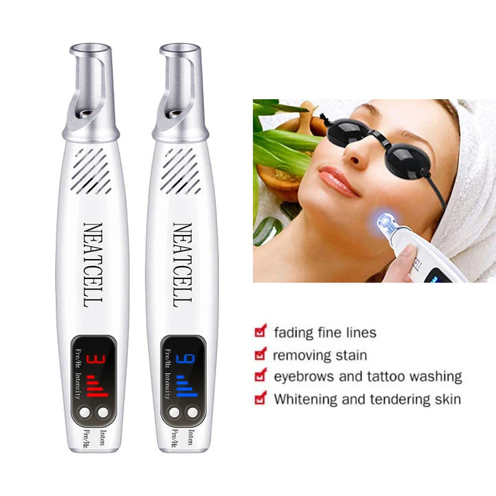 Handheld beauty laser pen for treating pigmentation, age spots & skin imperfections.