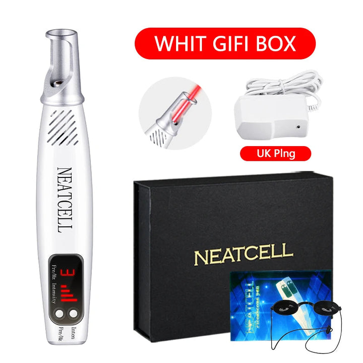 Unisex laser pen, an effective beauty device for spot, freckle, and tattoo fading.