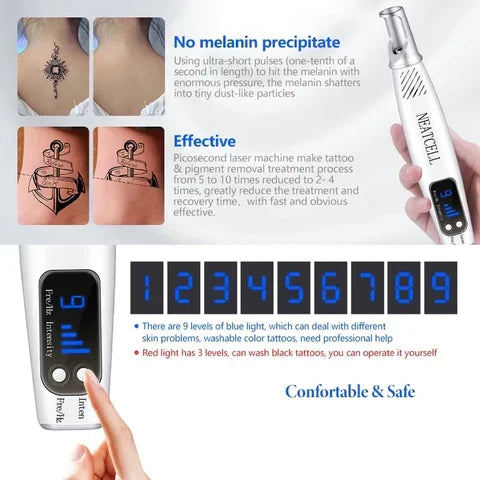 Achieve clearer skin with this portable laser pen, perfect for spot & tattoo removal.