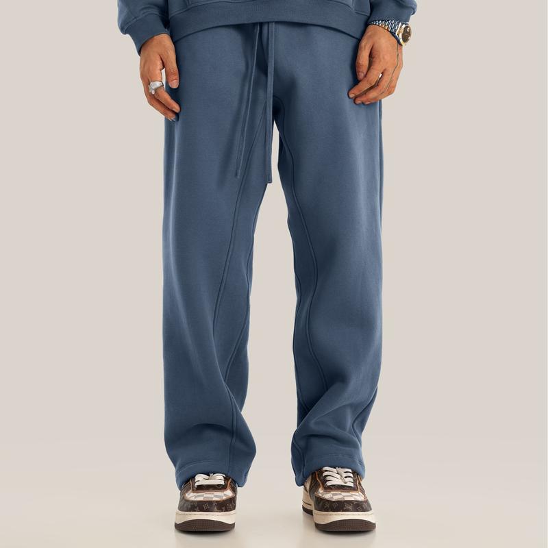 Stylish wide leg cotton fleece sweatpants for men and women, featuring a comfortable relaxed fit