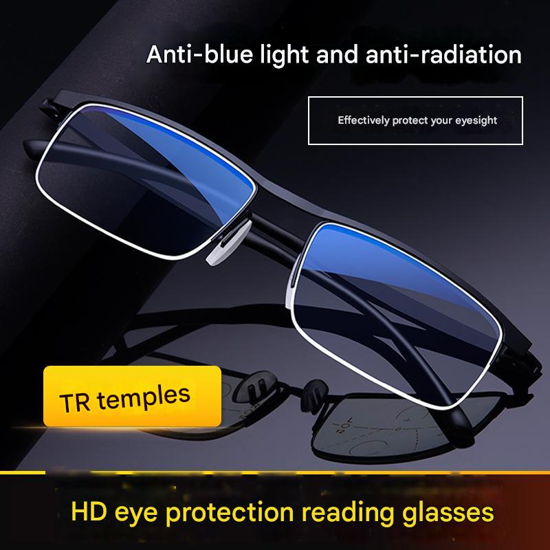 Unisex progressive reading glasses with anti-blue light, offering vision protection & eye comfort for daily wear.