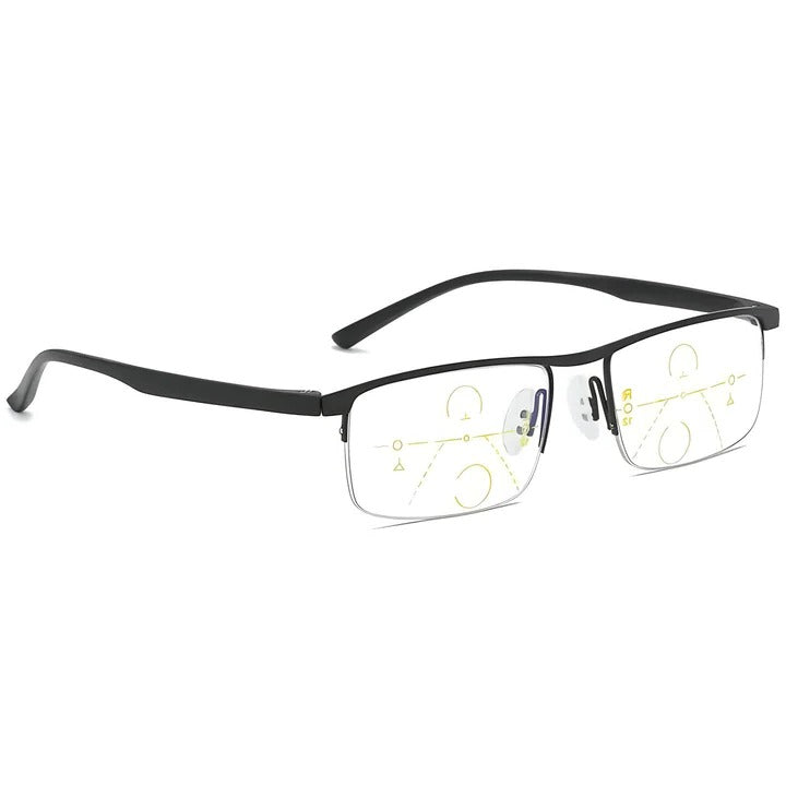Comfortable progressive glasses, multifocal, with blue light & UV filter for digital screens.