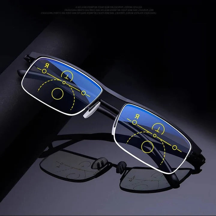 Digital eyewear: progressive reading glasses with blue light & UV filter for all-day comfort.