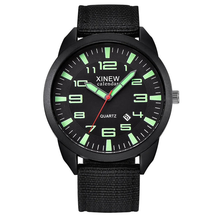 Unisex quartz watch with luminous dial, calendar display, and sleek metal band for modern everyday wear.