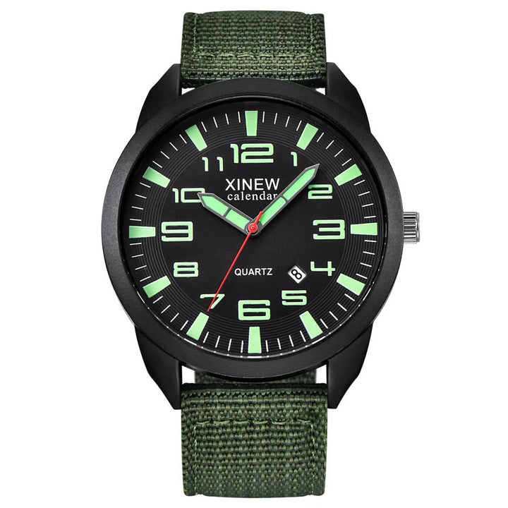 Modern unisex quartz watch with a clear luminous dial, functional calendar, and durable metal band.