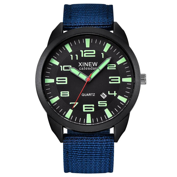 Elegant unisex quartz watch, features a luminous dial, calendar function, and a polished metal bracelet.