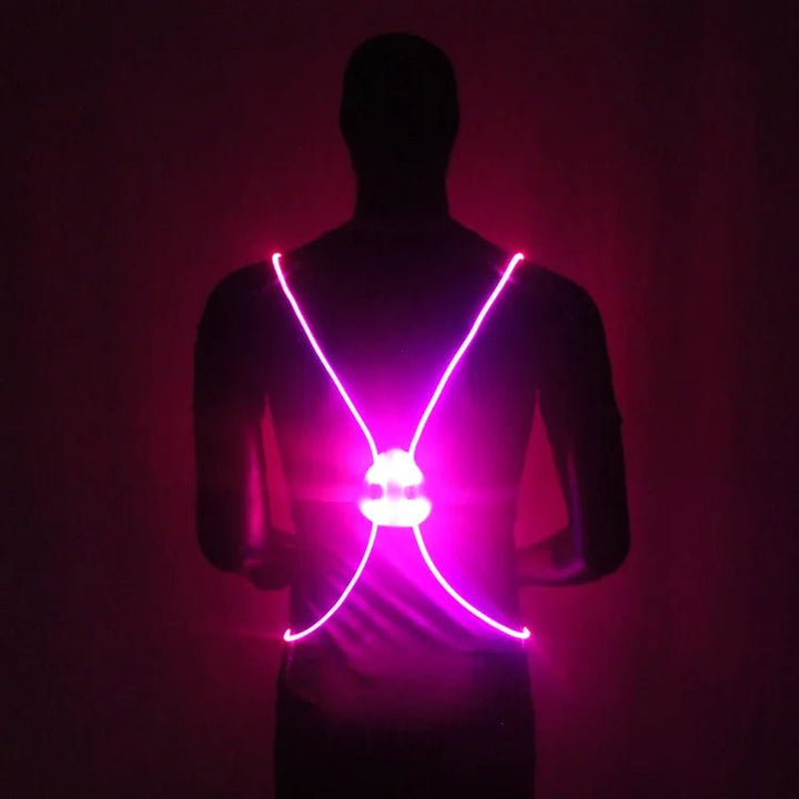 High-visibility LED safety vest for runners & cyclists, featuring reflective straps for enhanced night visibility.