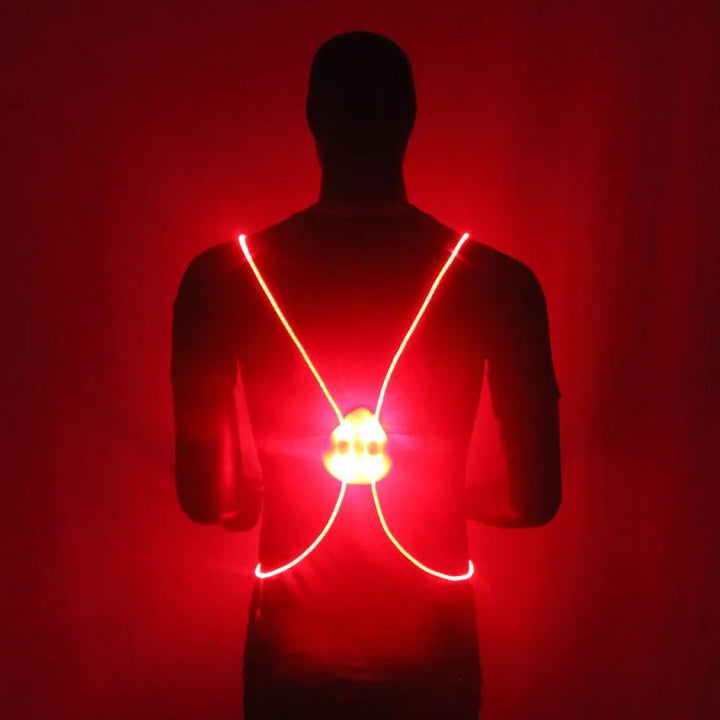 USB rechargeable LED reflective vest for unisex outdoor activities like running & cycling, ensuring safety at night.