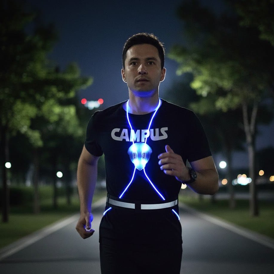 Bright reflective LED running & cycling safety vest, perfect for night visibility & outdoor activities.