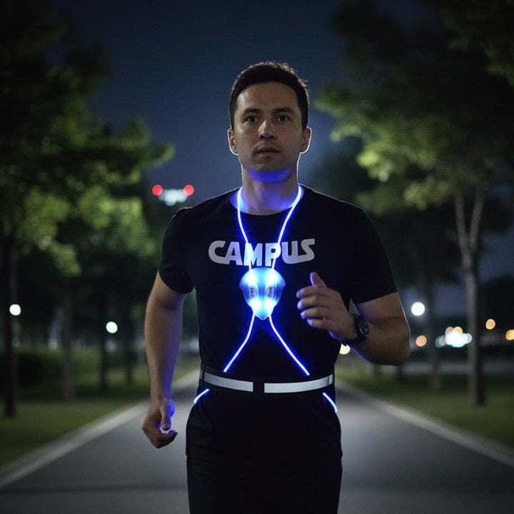 Bright reflective LED running & cycling safety vest, perfect for night visibility & outdoor activities.