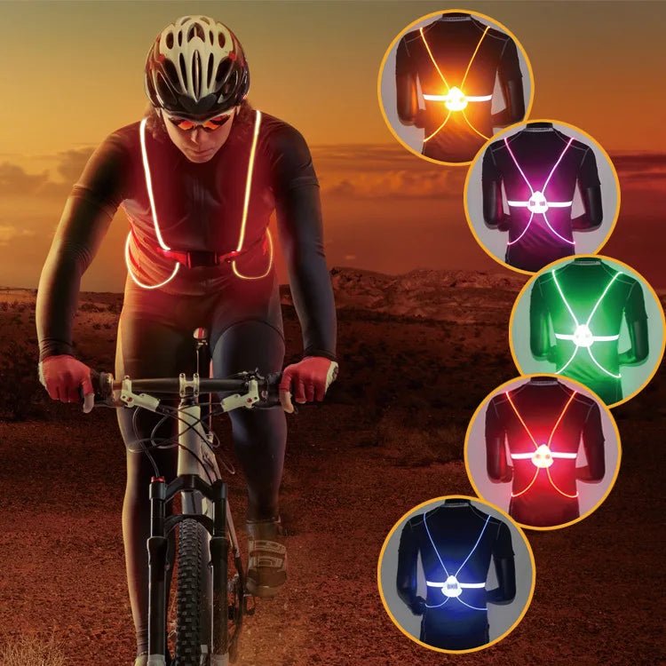 Unisex high-visibility reflective LED safety vest for runners & cyclists, essential for outdoor night activities.