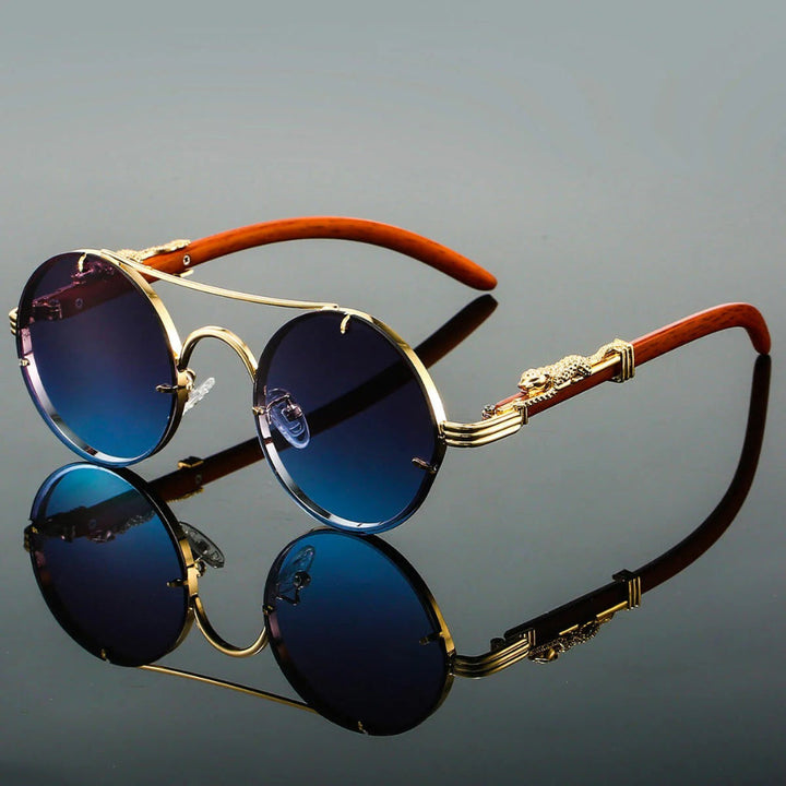Unisex retro double bridge sunglasses with UV protection, classic round frame, and gradient lenses.