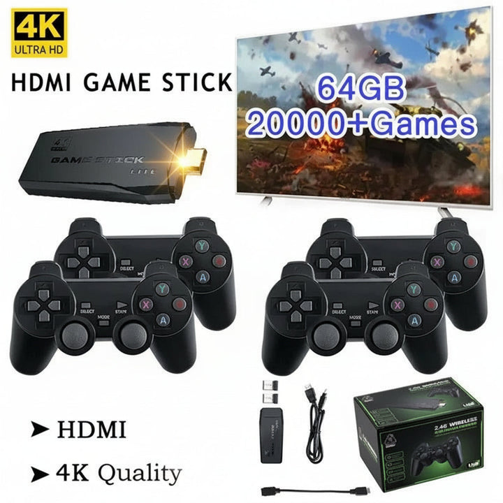 Unisex retro video game console, HDMI & wireless controllers for multiplayer classic gaming on TV.