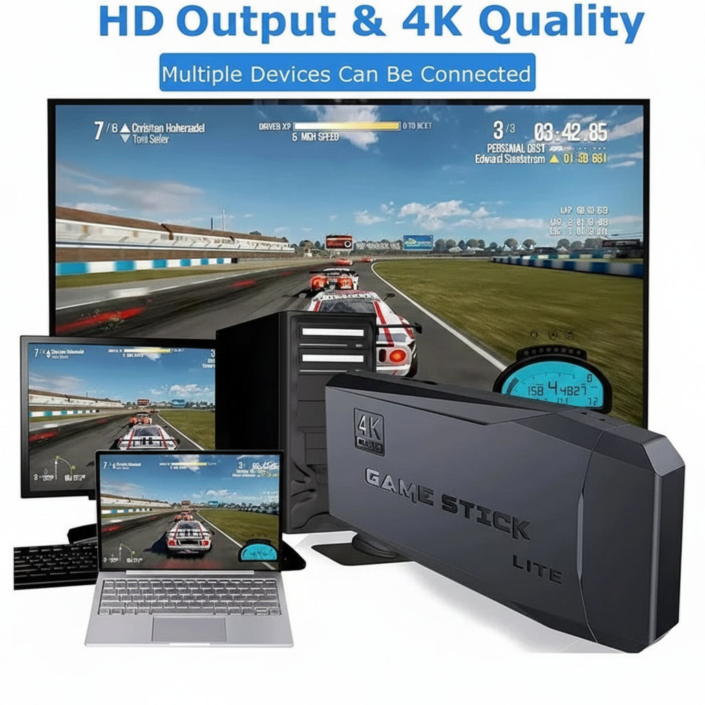 Classic retro gaming console with HDMI. Enjoy vintage video games with wireless controllers on your TV.