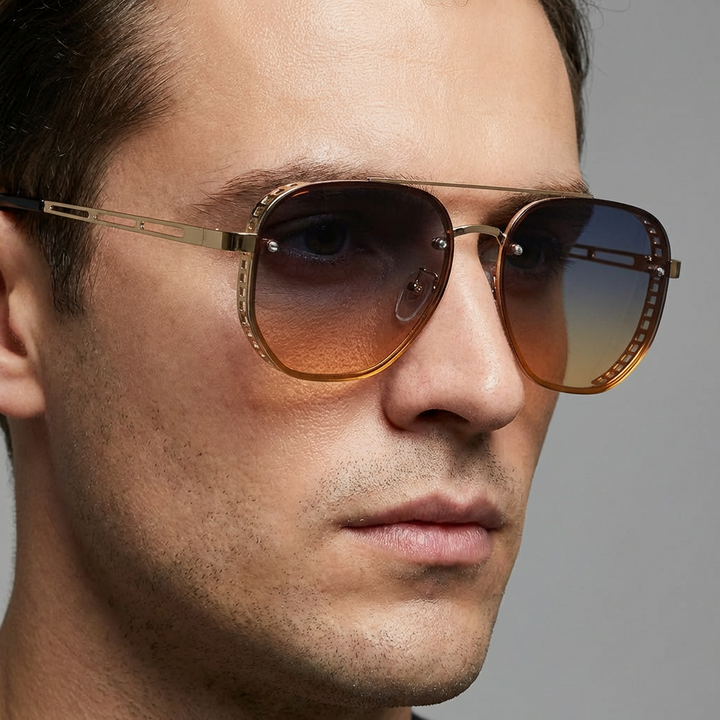 High-angle shot of unisex retro oval sunglasses, UV400, a key fashion accessory for sun protection.