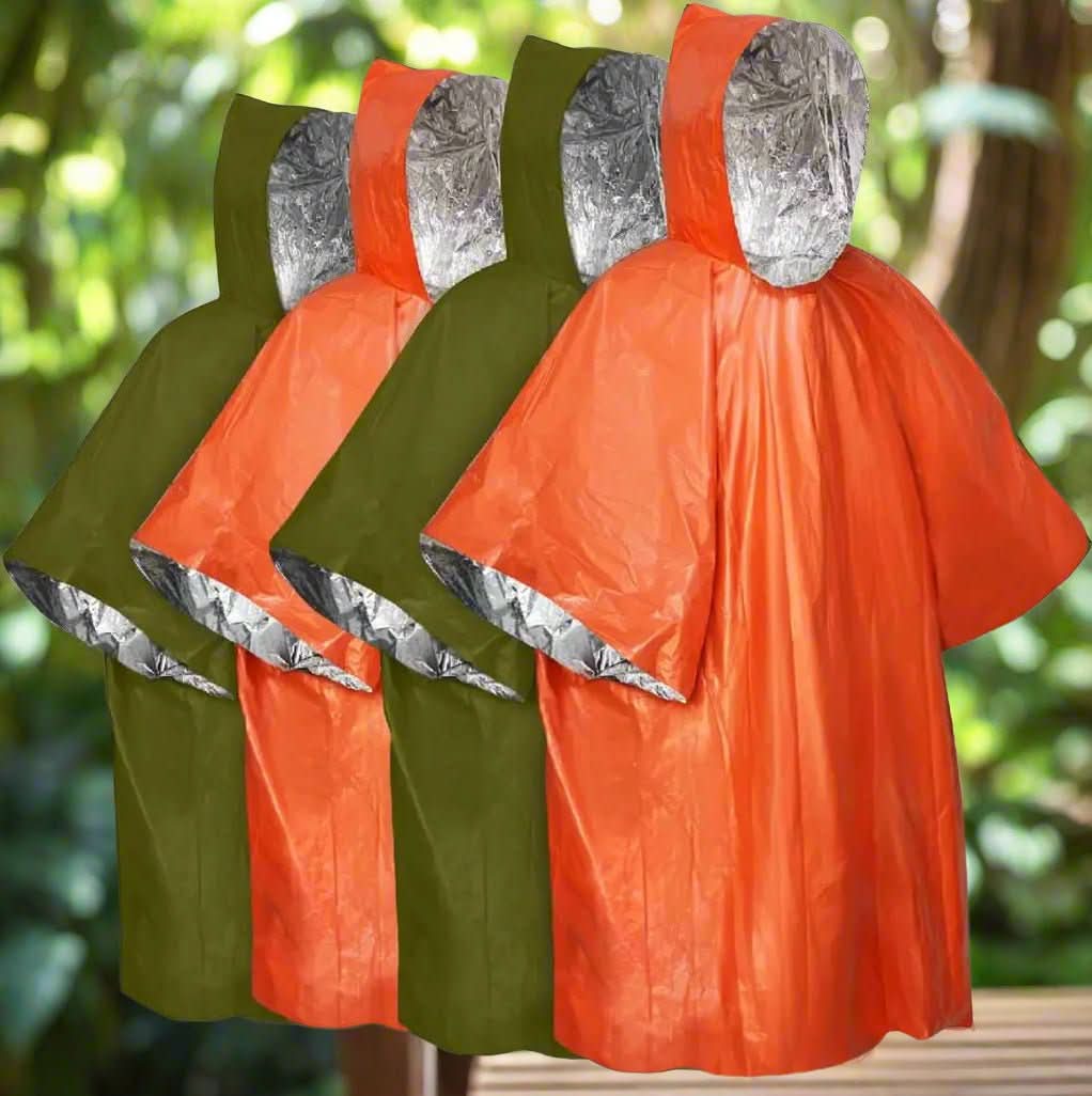 Unisex reusable emergency rain poncho with hood for reliable waterproof protection during unexpected downpours.
